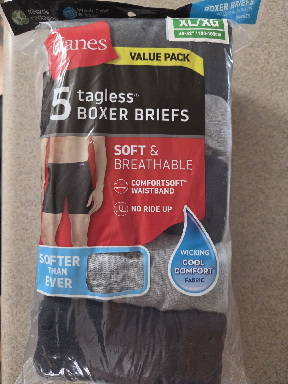 Hanes Tagless Boxer Briefs 5-Pack - Black & Gray